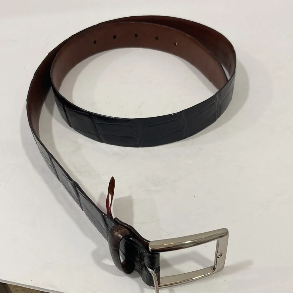 - Cole Haan Dark Brown Croc Embossed Leather Belt Size 38